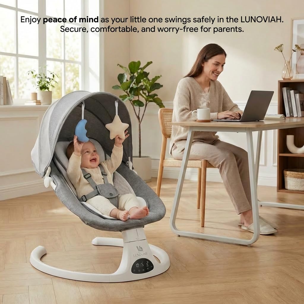 Baby Swing for Infants and Newborns, 3-in-1 Portable Infant Swing and Rocker Chair with Adjustable Motion, Music, 5-Point Harness, Lightweight Baby Seat for Indoor Use