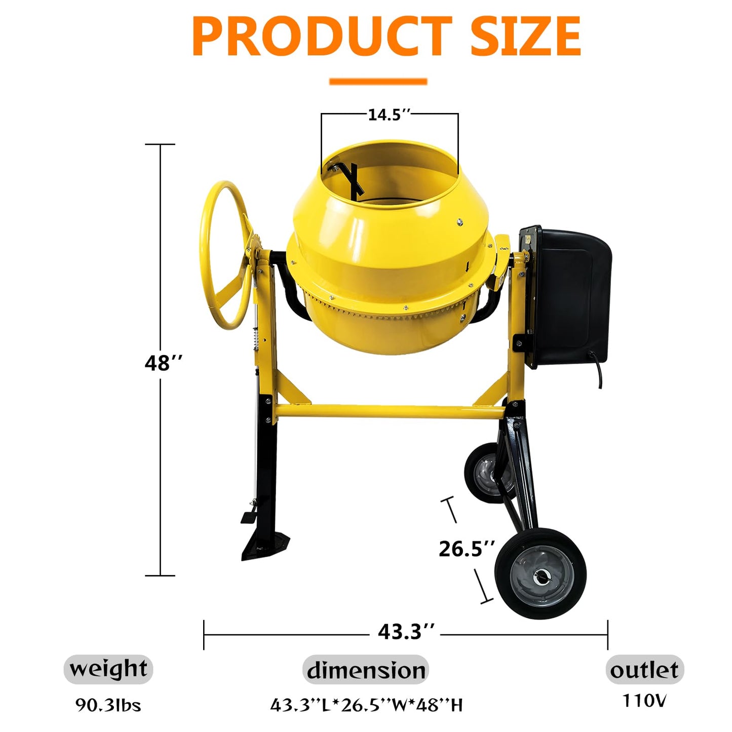 HIGOSPRO Portable 4.2 Cu Ft Concrete Cement Mixer, 3/5 Hp Electric Mixer Machine with Wheel & 120L Freestanding Barrow Machine, Portable Cement Mixing Machine for Stucco, Mortar Seeds