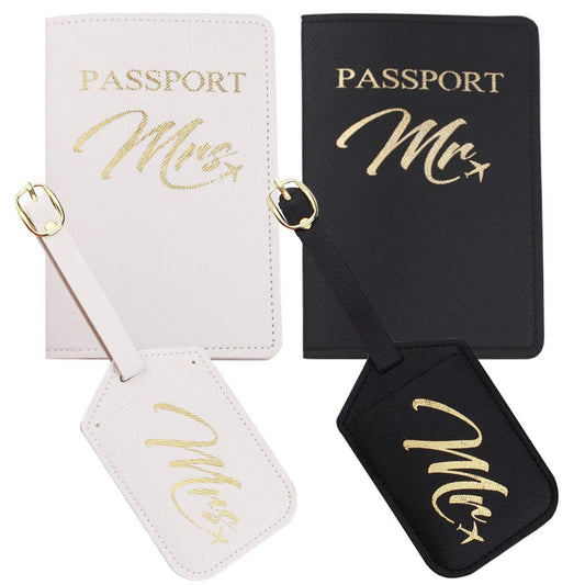 Snogisa Mr and Mrs Passport Holder and Luggage Tags Set, Wedding and Honeymoon Travel Luggage, Bridal Shower and Engagement Gift