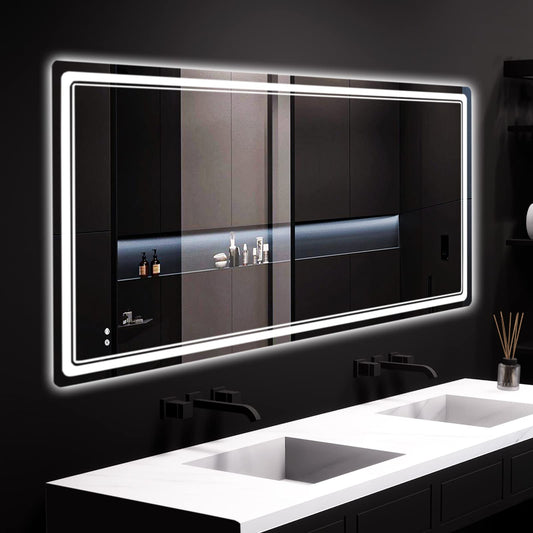 HOMECOOKIN Led Mirror for Bathroom, 27 x 48 Inch Bathroom Vanity Mirror with Lights Adjustable 3 Colors, Anti-Fog Wall Mounted Backlit Mirror, Horizontal & Vertical