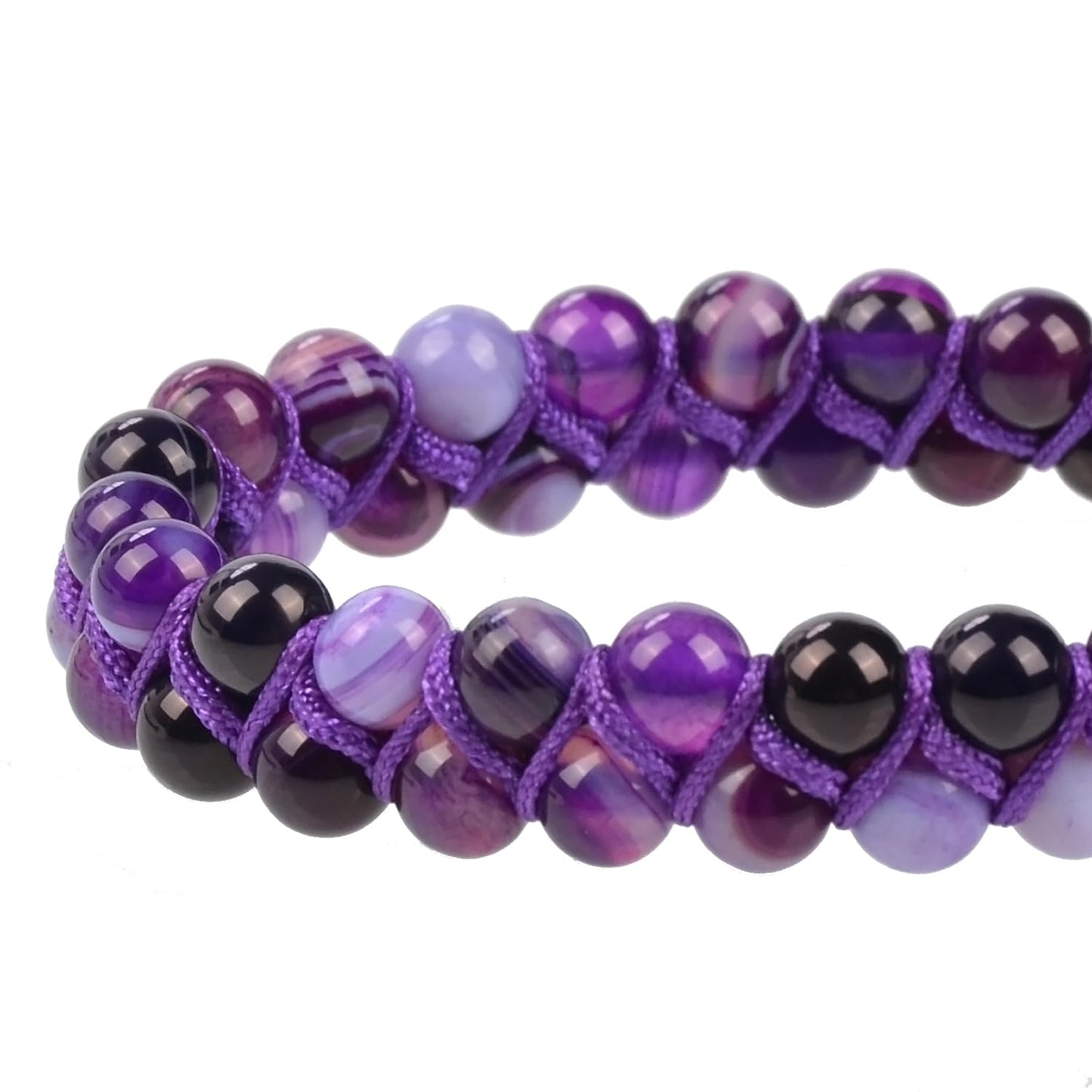 MASSIVE BEADS Natural Chakra Healing Power Crystals Macrame Bracelet Yoga Double Layer Stone Beads Gemstone Meditation Relax Anxiety Bangle for Unisex Women Men (Purple Strip Agate, 6mm)