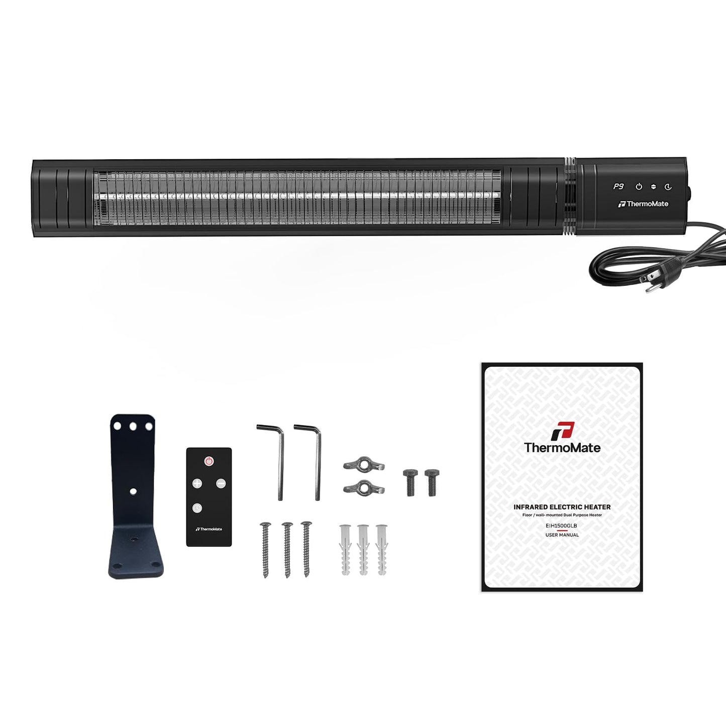 ThermoMate Infared Patio Heater for Outdoor, Electric 1500W IP65 Waterproof with Remote, 9 Heating Levels & 24H Timer for Restaurant Backyard, Plug-in 120V Black