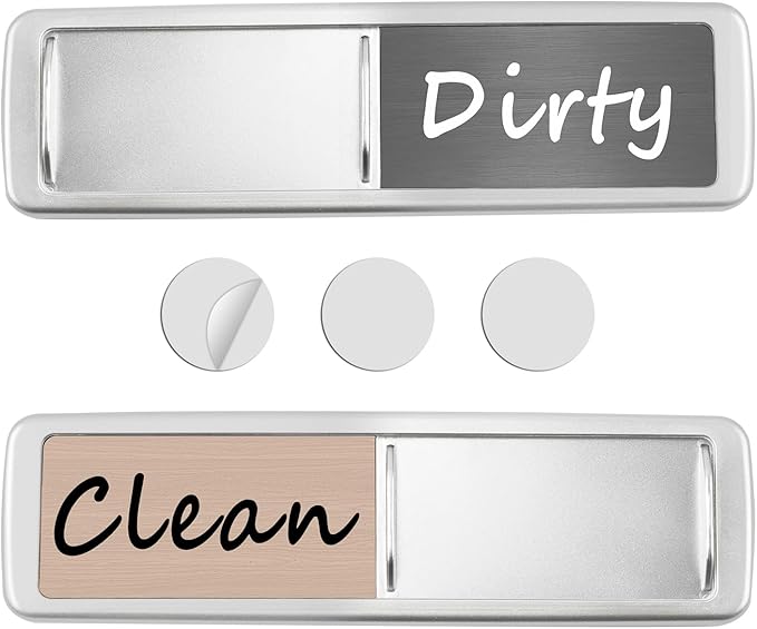 Dishwasher Magnet Clean Dirty Sign, Slide Strong Clean and Dirty Refrigerator Magnet Indicator for Dishwasher, Non-Scratch, Easy to Read, Self-Adhesive for Non-Magnetic Dishwasherï¼LightGray Brownï¼