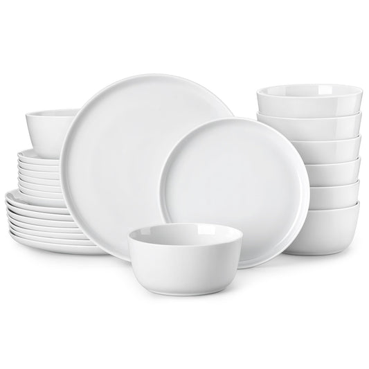 MALACASA 24 Pieces Gourmet Porcelain Dinnerware Sets, Premium Plates and Bowls Set, High-Fired Ceramic Dishes Set for 8, Chip & Scratch Resistant, Microwave Dishwasher Safe, White, Series LEXI