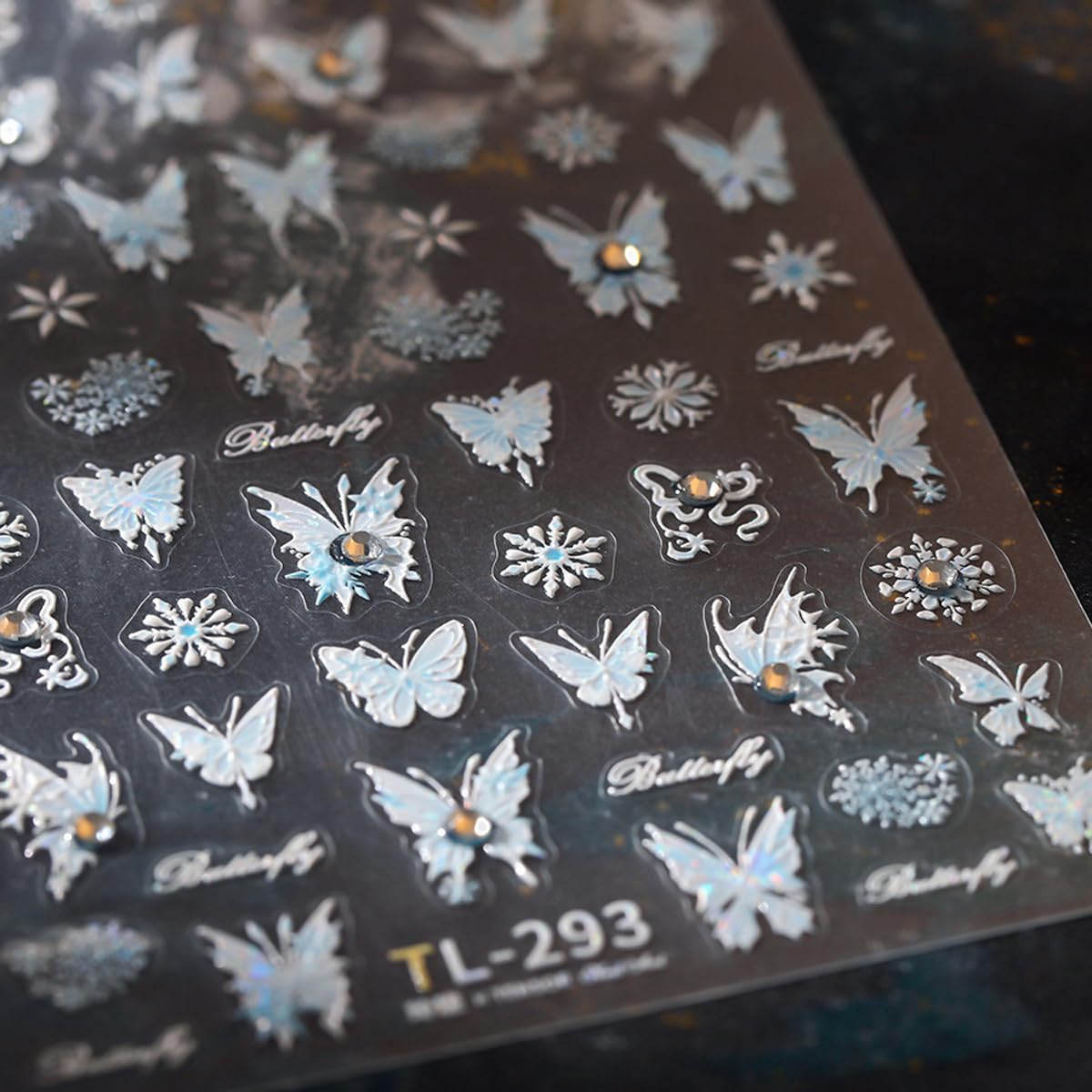 5D Embossed Butterfly Nail Stickers with Rhinestone Snowflake Nail Art Stickers Light Blue Nail Decals Cute Stickers for Nails Designs Adhesive Nail Art Supplies for Women Girls DIY Manicure 1 Sheets
