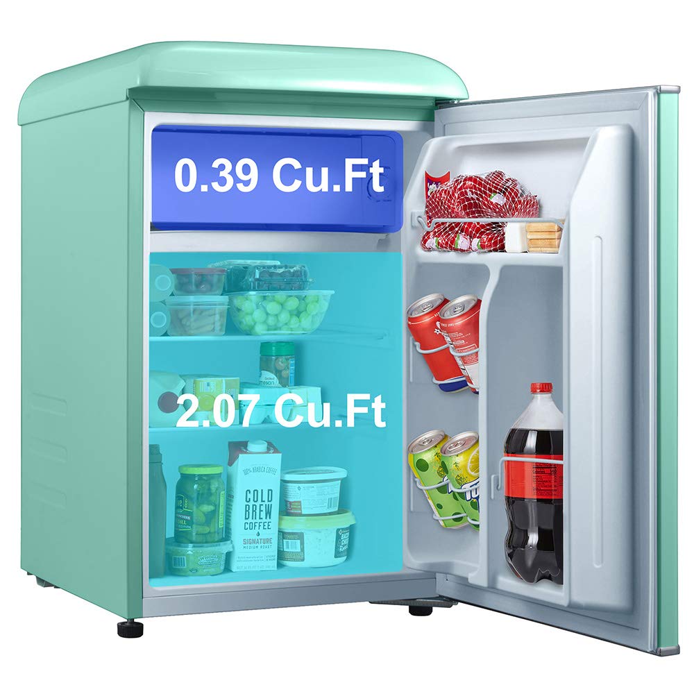 Galanz GLR25MGNR10 Retro Compact Refrigerator, Mini Fridge with Single Doors, Adjustable Mechanical Thermostat with Chiller, Green, 2.5 Cu Ft