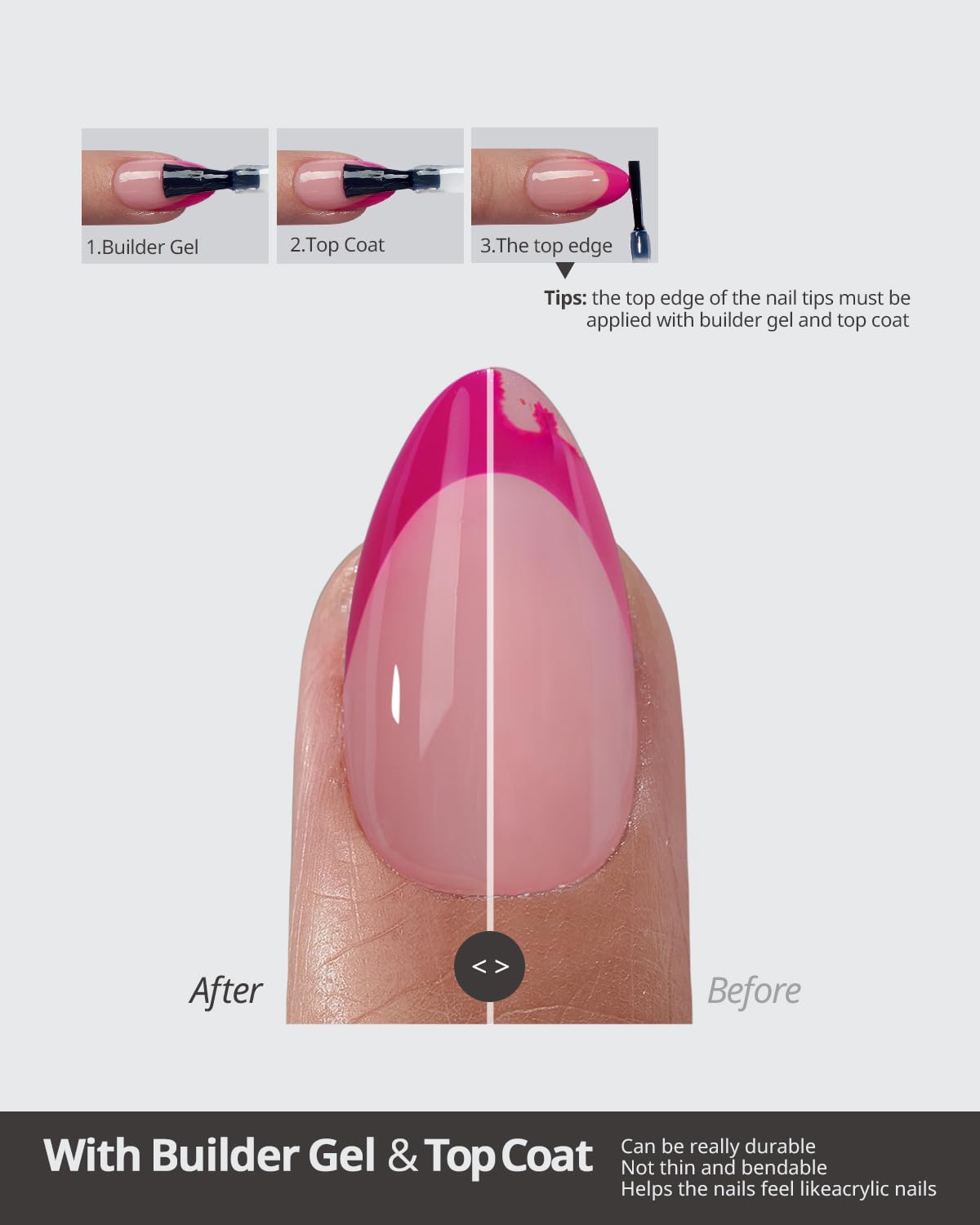 BTArtboxnails XCOATTIPS Pink French Tip Press On Nails - Extra Short Almond Press On Nails, Soft Gel Nail Tips,Soak Off Pink Acrylic Fake Nail Extension in 16 Sizes