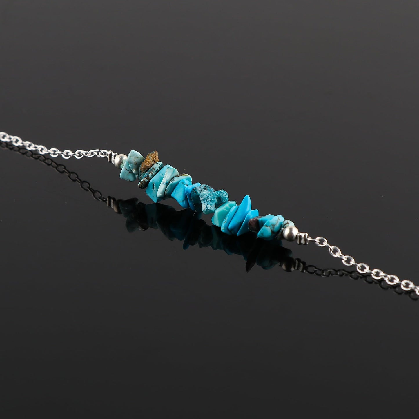 Gemimpression Handmade Turquoise Chips Bar Bracelet – Natural Energy Healing Crystals – Silver Plated Adjustable 8 Inch Chain – Christmas Gift