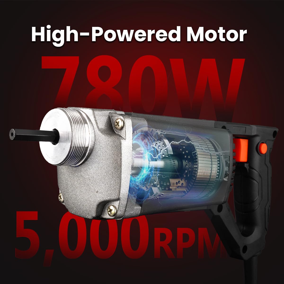 XtremepowerUS 780W Handheld Vibrator Construction Insertion 5,000VPM Flexible Shaft Portable Pencil Cement Vibrator Remove Air Bubble and Mix Concrete