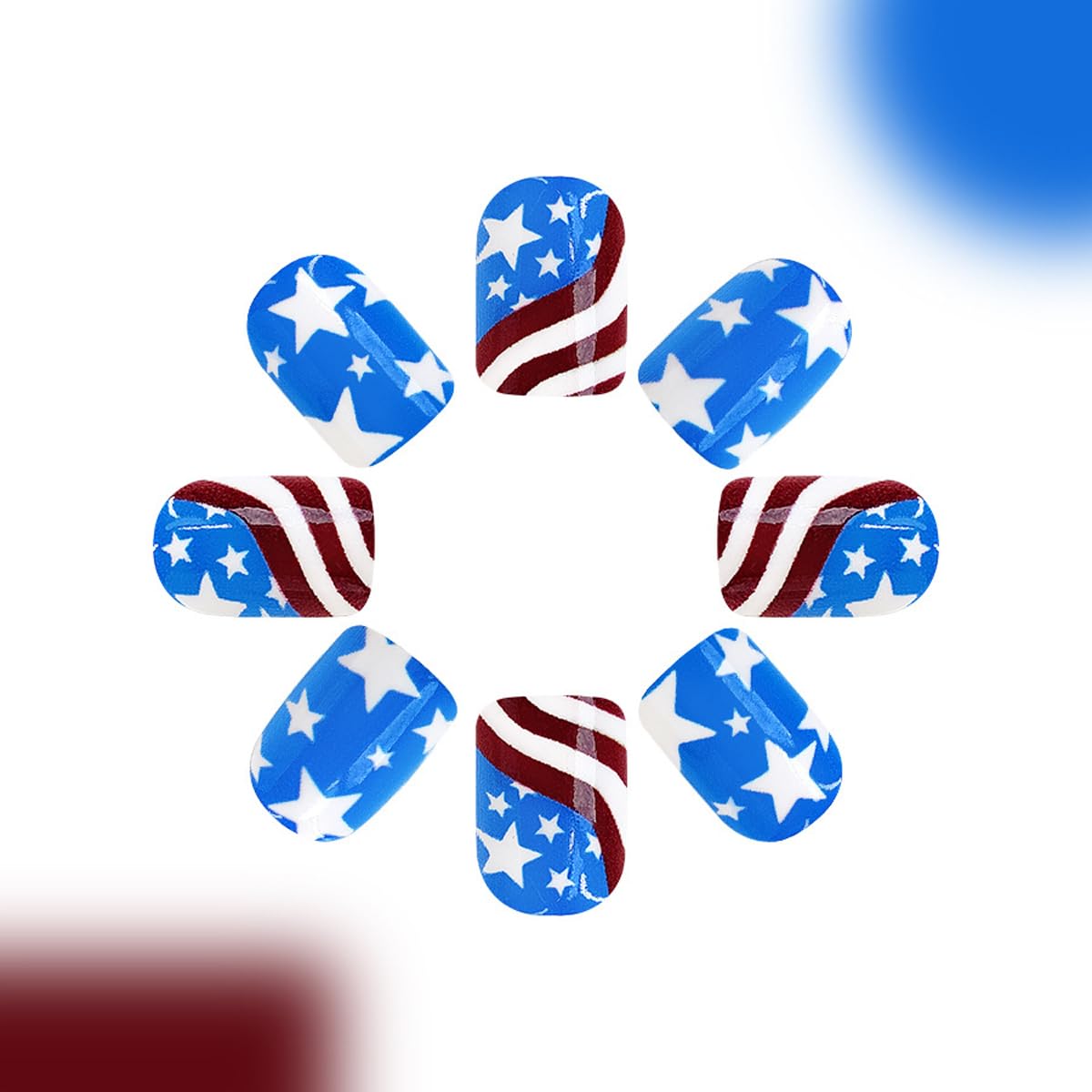 4th of July Press on Nails Short Square Fake Nails Independence Day False Nails Press ons with American Flag Designs Acrylic Nails Full Cover Glue on Nail Stick on Nails for Women Manicure 24Pcs