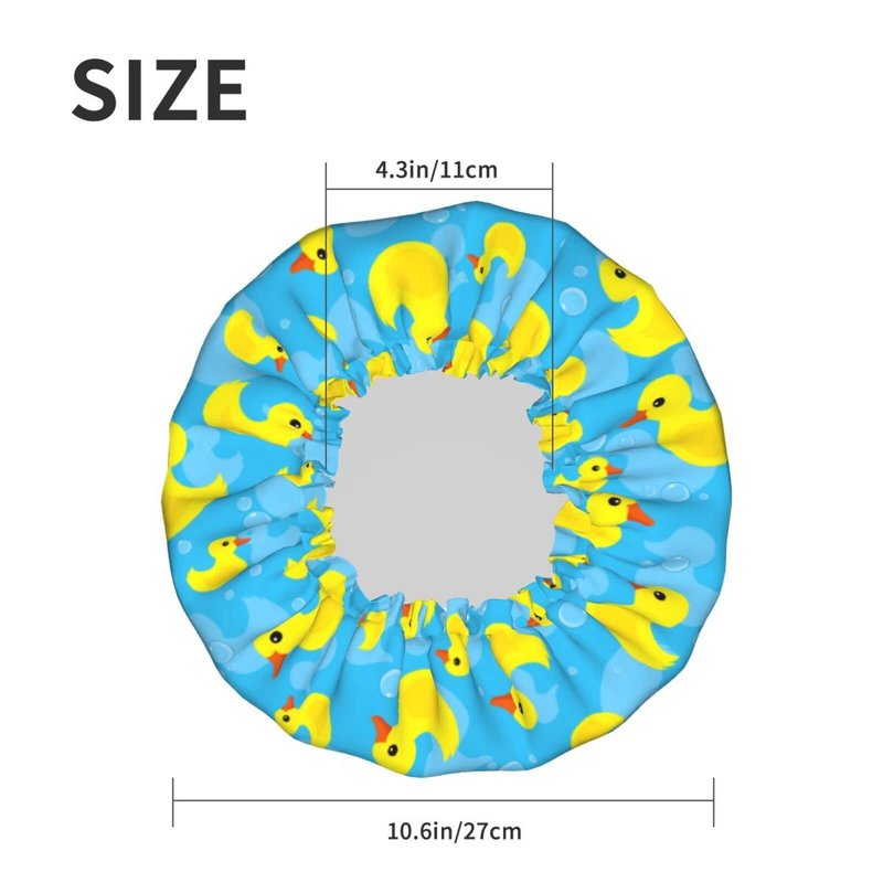 Rubber Duck Shower Cap for Women Reusable Double Layers Waterproof Shower Hair Protector PEVA Lined Shower Hat for All Long Hair Lengths, Stretchy Adjustable Shower Caps