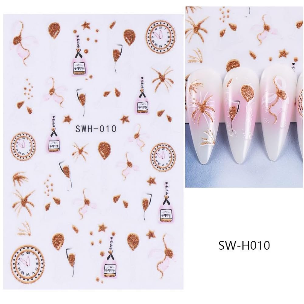 Christmas Nail Stickers Gold Clock Nail Art Stickers Self Adhesive Elk Snowflake Nail Decals Winter Xmas Bow Gingerbread Man Nail Art Supplies Christmas Tree Nail Design for Women 6 Sheets