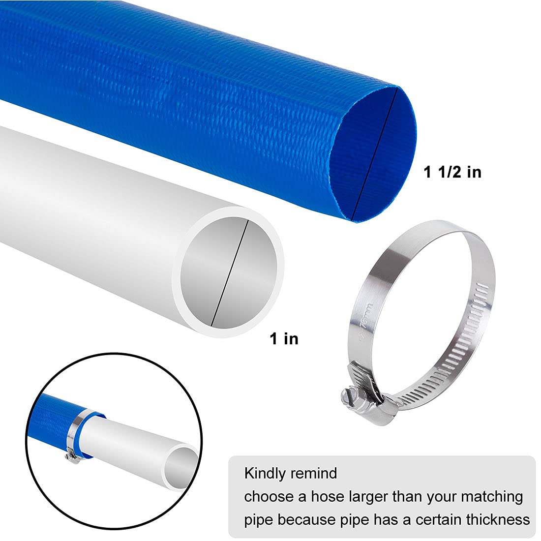 Eastrans 1 1/2 IN x 50 FT Pool Backwash Hose, Heavy Duty Flat Discharge Hose, Weather and Burst Resistant, Best Pool Hoses for Inground Pools, Pool Filter Hose & Pool Drain Hose