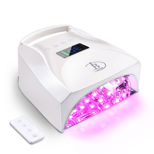 BIDUO 96W Cordless Nail Lamp, Pearl White Nail Dryer with Remote Control,Auto Sensor,Reflective Magnetic Bottom,Cooling Fan & 4 Timer,Rechargeable Professional LED UV Light for Nails Gel Polish