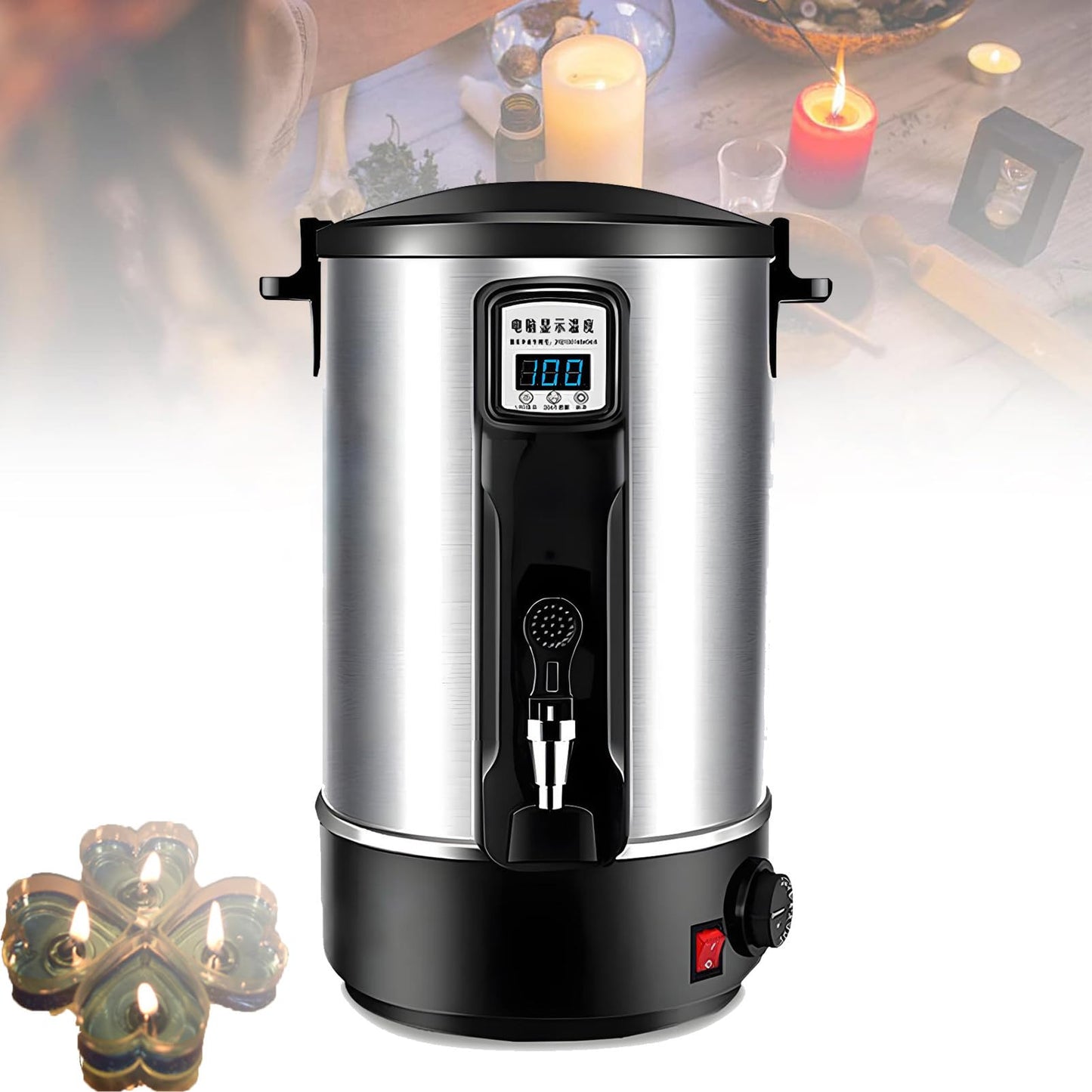 EpyGnom Wax Melting Machine for Candle Making Wax Melter Pot with Digital Thermometer 86℉-212℉ Temp Control Professional Electric Stainless Paraffin Wax Heater Soy Wax Melting Tank 8L