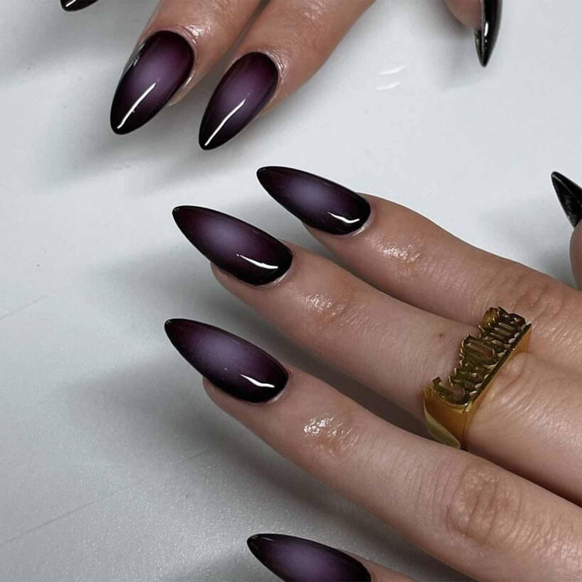 IMSOHOT Press on Nails Medium Almond Fake Nails Purple Ombre Stiletto Acrylic False Nails Gel Full Cover UV Artificial Nails 24PCS