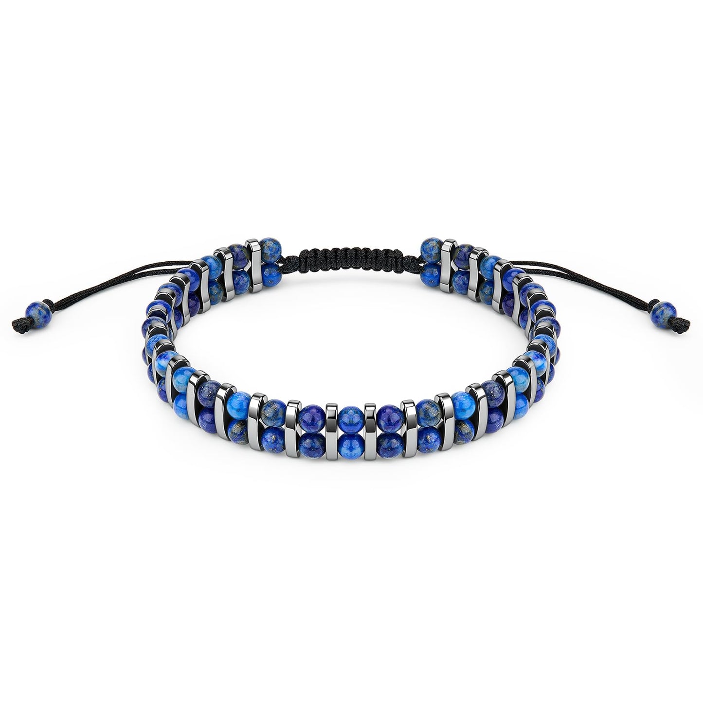 MAIYIDACK Double Row Lapis Lazuli Hematite Energy Art Jewelry, 3-in-1 Triple Protection Bracelet for Intuition & Wisdom, Spiritual Men & Women, Reiki Healing Gift (Lapis Lazuli)