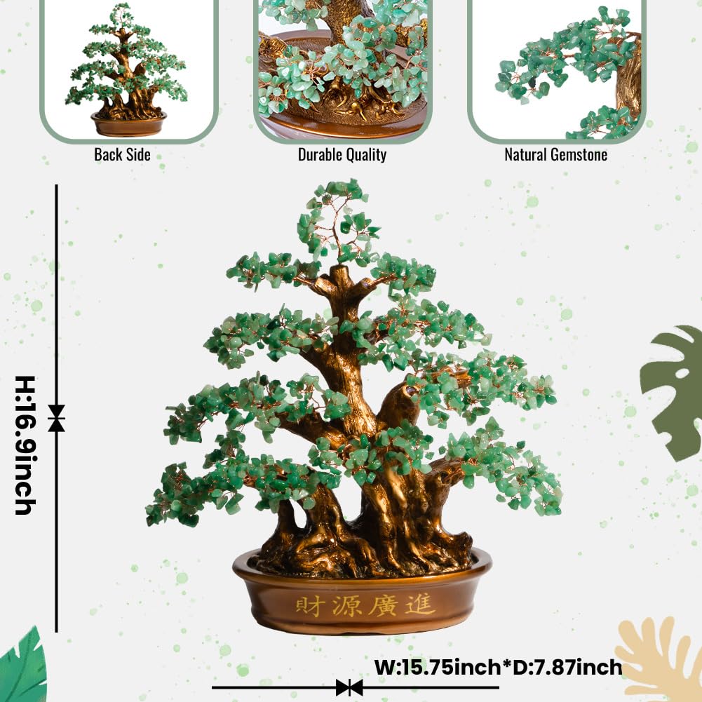 GEMBOURY Natural Aventurine (1,300 Gemstone Count) Chakra Crystal Tree with Healing Properties - Home & Office Bonsai Feng Shui Money Tree Decoration for Luck, Success and Intelligence - 18"