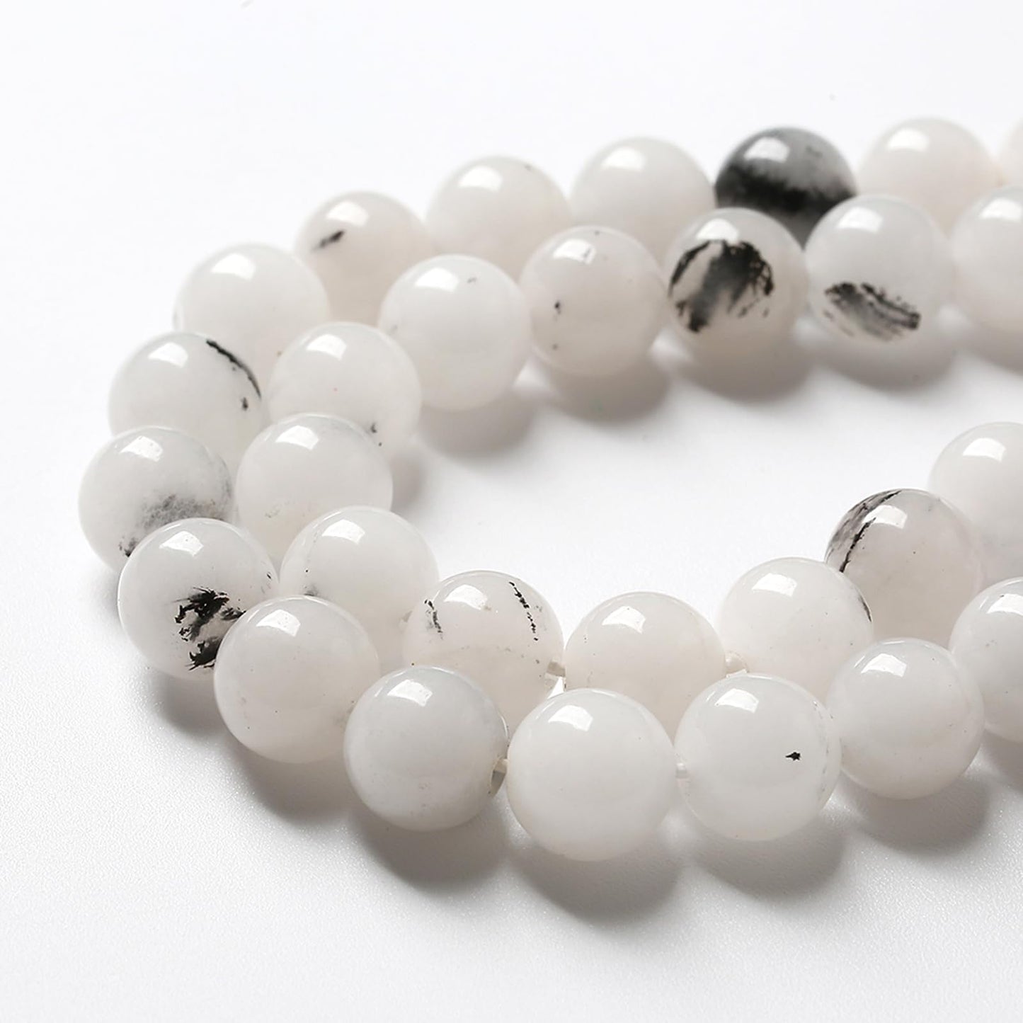 45pcs 8mm Natural Black Rutilated Quartz Crystal Jade Stone Beads for Jewelry Making Energy Healing Power Stone Beads DIY Bracelet Necklace Accessories 15" (8mm, Black Rutilated Quartz Jade)