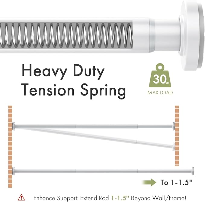 AmazerBath Spring Tension Shower Curtain Rod, 31-75 Inches Heavy Duty Tension Rod Rust Proof Bathroom Curtain Rod, Adjustable No Drill Easy Segmented Installation, White