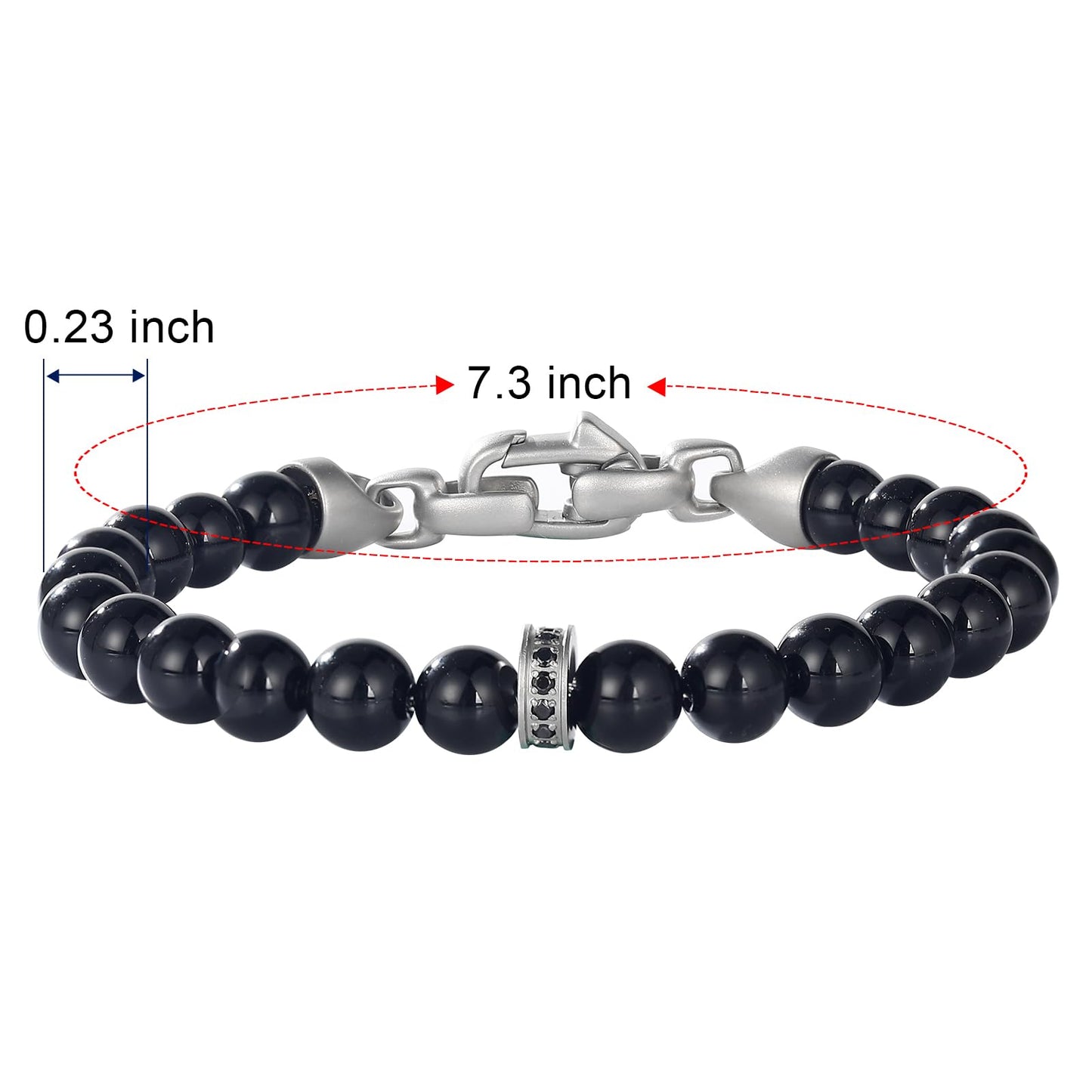 GTMJ Black Onyx Bracelet for Women, Natural Gemstone Bead Bracelet 7.3 Inch, Healing Energy Crystal, Yoga Meditation Jewelry, Chakra Gift for Her