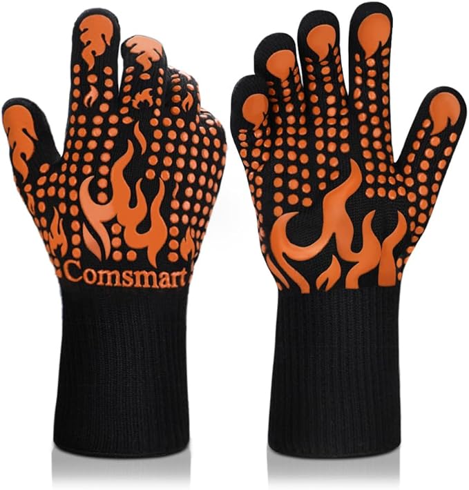 Comsmart BBQ Gloves, 1472Â°F Heat Resistant Grilling Gloves Silicone Non-Slip Oven Gloves Long Kitchen Gloves for Barbecue, Cooking, Baking, Short, Orange