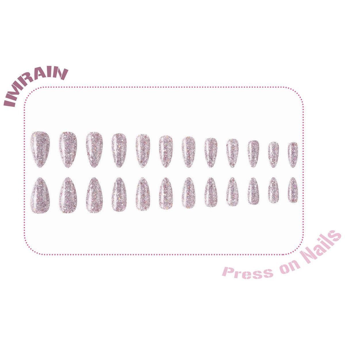 IMRAIN Glitter Press on Nails Medium Almond Pink Fake Nails Glossy Glue on Acrylic Nails Full Cover Sparkling Artificial False Nails for Women Girls 24Pcs