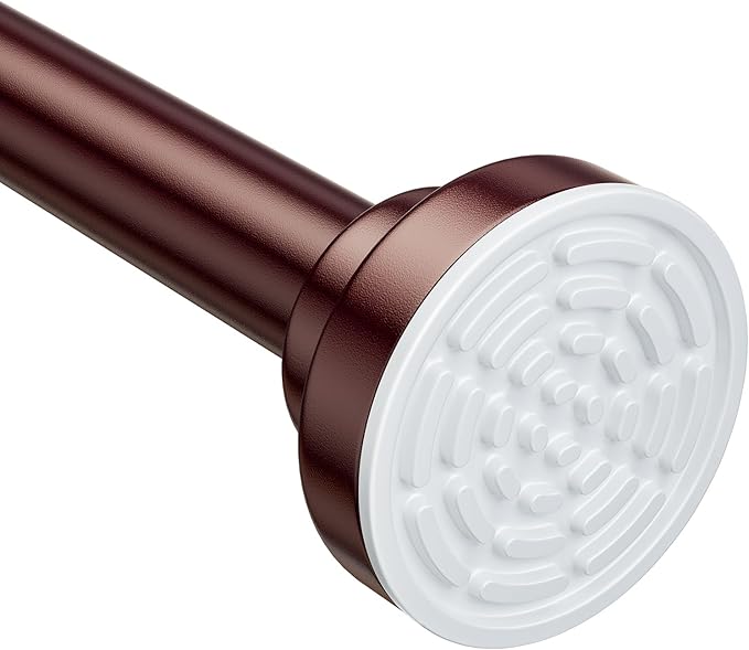 Ausemku Shower Curtain Rod - 32-43 Inch Rustproof Tension Rod, Non-Slip Spring Design, No Drilling Adjustable Curtain Rod for Bathroom, Kitchen, and Closet（Brown）