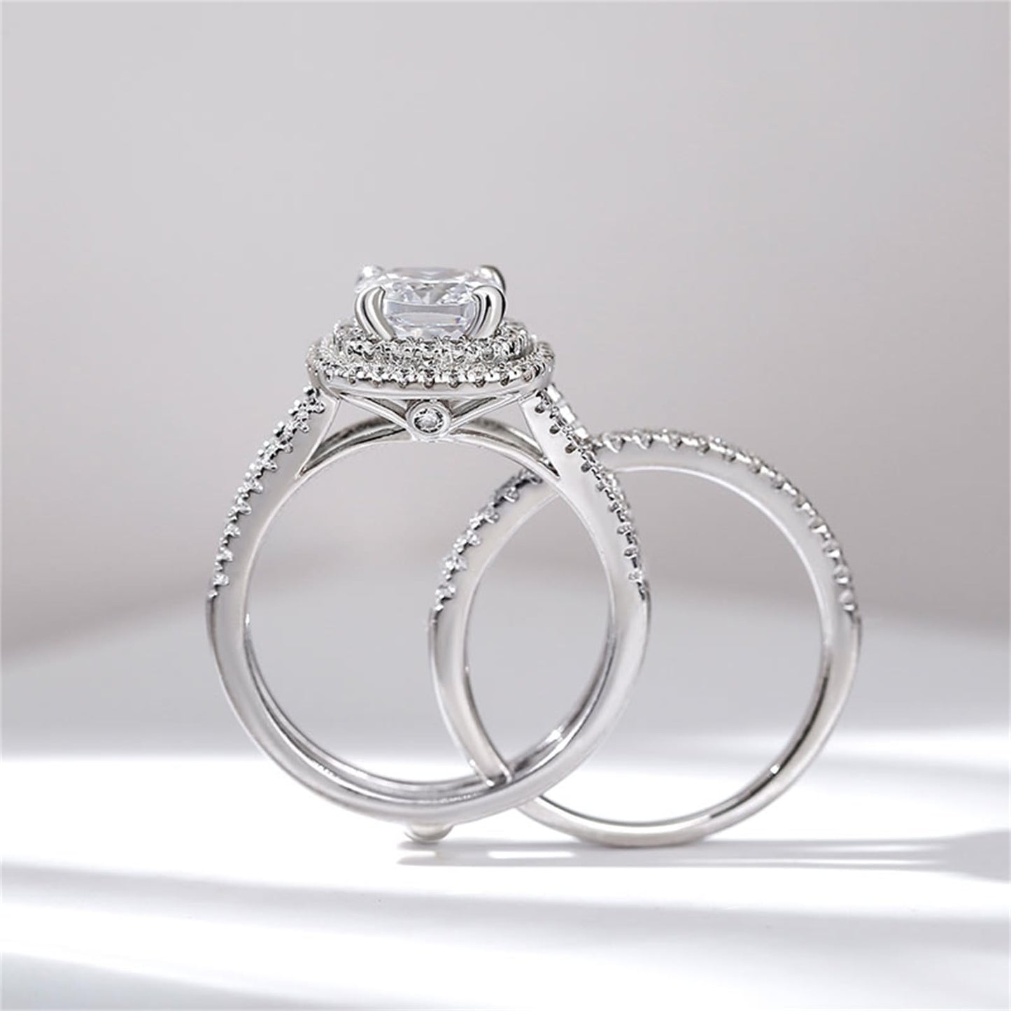 Jeulia Brilliant Classic Band Rings Sets for Women 925 Sterling Silver Fashion Ring Sets Wedding Engagement Anniversary Promise Ring Bridal Sets Jewelry (6.0(U.S))