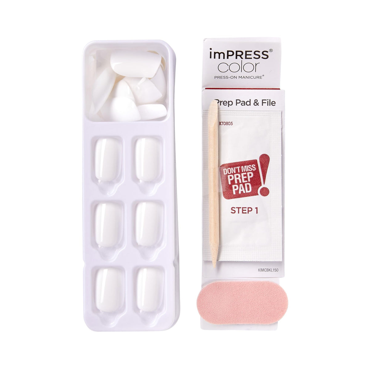 Kiss Impress No Glue Mani Press On Nails, Color, 'Frosting', White, Short Size, Squoval Shape, Includes 30 Nails, Prep Pad, Instructions Sheet, 1 Manicure Stick, 1 Mini File
