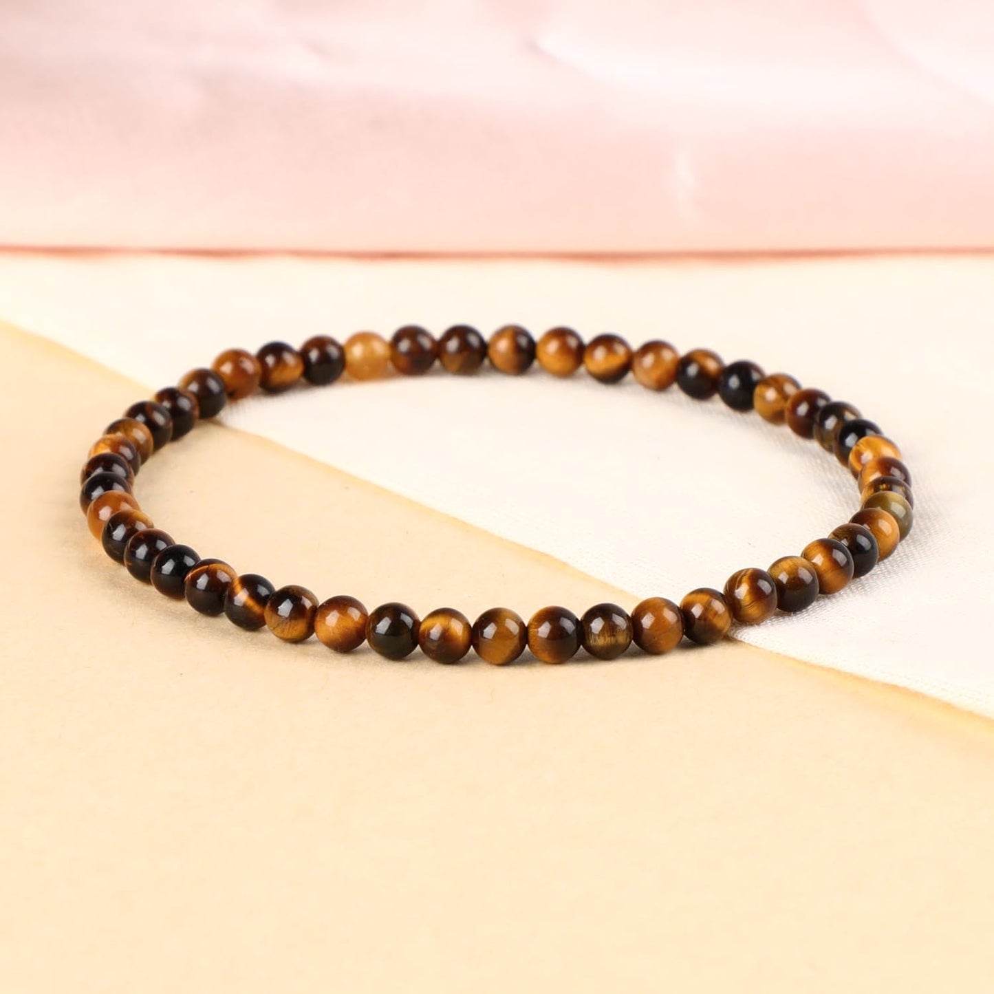 LPBeads Handmade Natural Gemstone Stretch Elastic 4mm Yellow Tiger's Eye Bracelet Healing Crystal Round Stone Beads Jewelry Gifts for Women Men