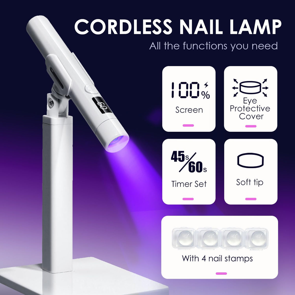 Mini UV Light for Nails,Portable Small Handheld UV Light for Gel Nail,Cordless Rechargeable Flash Cure Lamp,Squish Pen Gel Lamp with Stand for Home/Manicure/Salon,Nail Supplies/Tools/Accessories