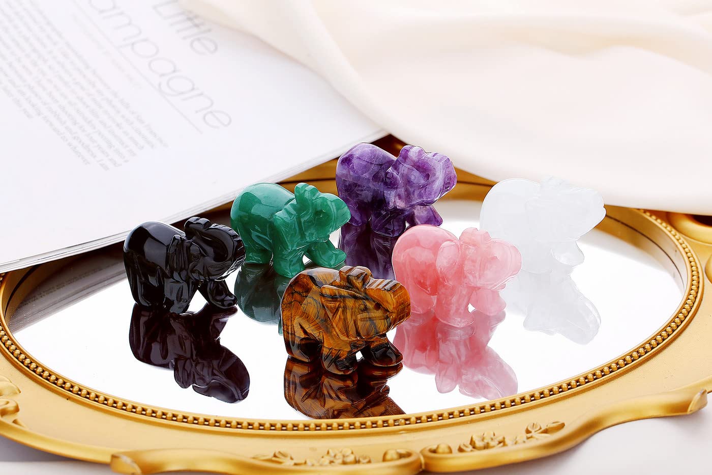 QINJIEJIE Tiger Eye Elephant Crystals Elephant Decor Healing Crystal Statue Pocket Polished Guardian Stones Figurine Office Room Cute Desk Gem Decor Spiritual Gift Christmas Meditation