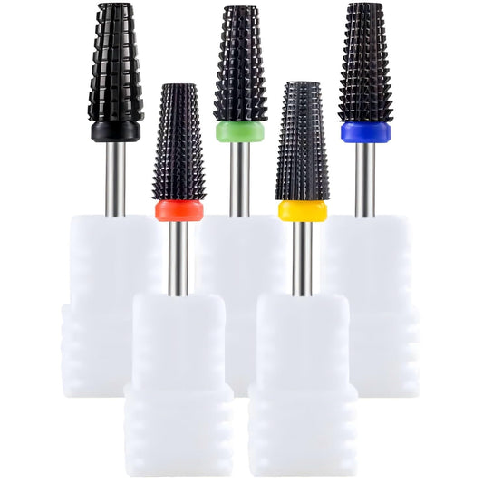 Yakamoz 5Pcs Ceramic Nail Drill Bit Set - 3/32" Professional Electric Nail File Bit Kit Cuticle Nail Bits for Acrylic Nails Poly Gel Removal, Manicure Nail Salon Supplies, Two-Way Rotation