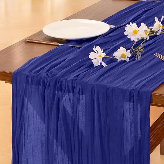 Socomi 2pcs Royal Blue Summer Cheesecloth Table Runner Boho Rustic Gauze 120 inch 10FT Cheese Cloth Sheer Runner for Wedding Party Baby Shower Birthday Home Decor Holiday Decorations