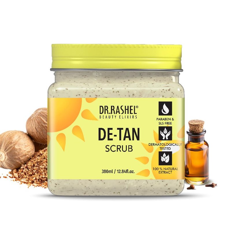 DR.RASHEL De-Tan Face & Body Scrub 12.84 Fl Oz Exfoliating Face Wash with Natural Extracts for Tan Removal, Blackhead Remover & Oil Control Cleanser – Suitable for Most Skin Types - 380ml