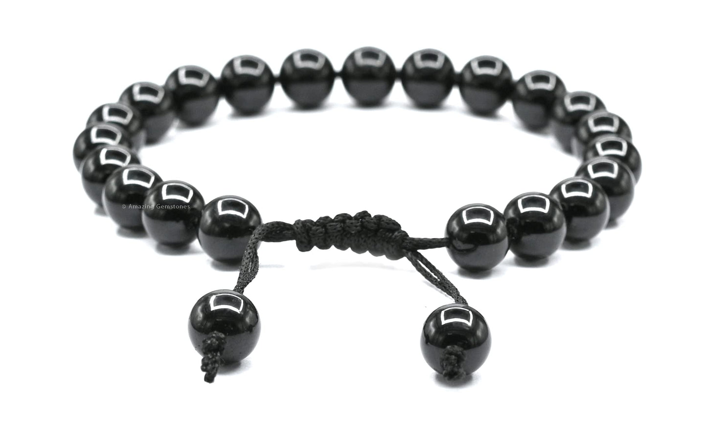 Amazing Gemstone Black Tourmaline Bracelet - Protection Healing Crystal Bracelet - 8mm Gemstone Beaded Adjustable Bracelet Pulseras Para Hombres Mujer Stocking Stuffers (Black Tourmaline Onyx)
