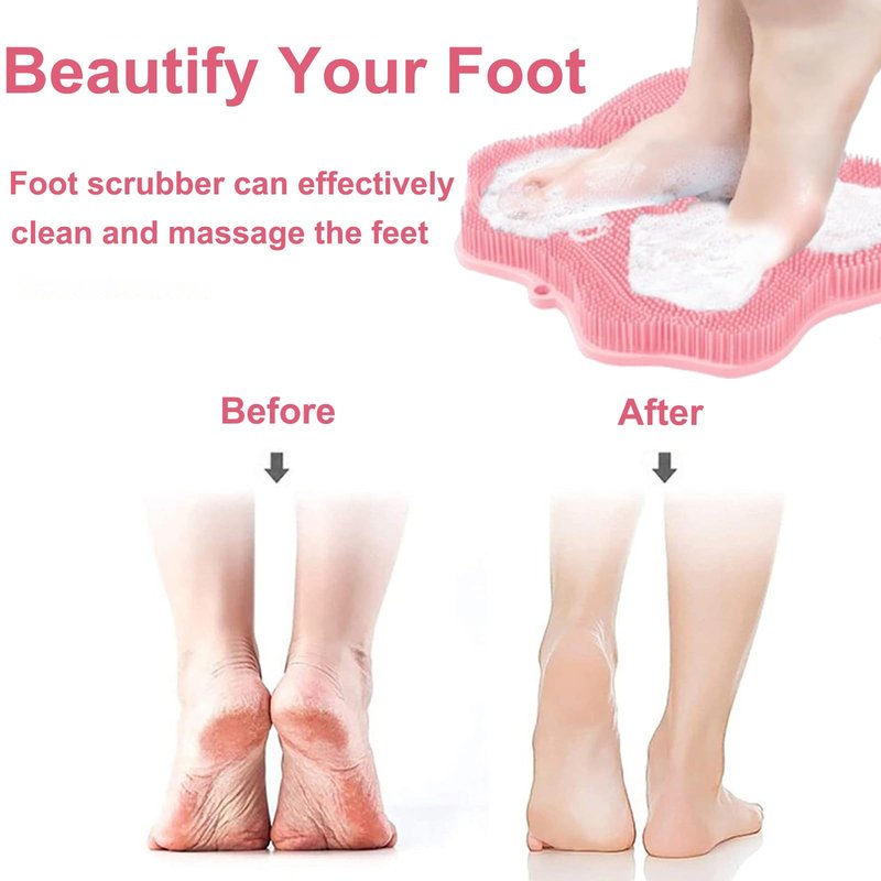 Easkite Shower Foot Scrubber, Shower Foot and Back Scrubber with Suction Cups, Shower Silicone Foot Washer for Exfoliating Massage（Pink）