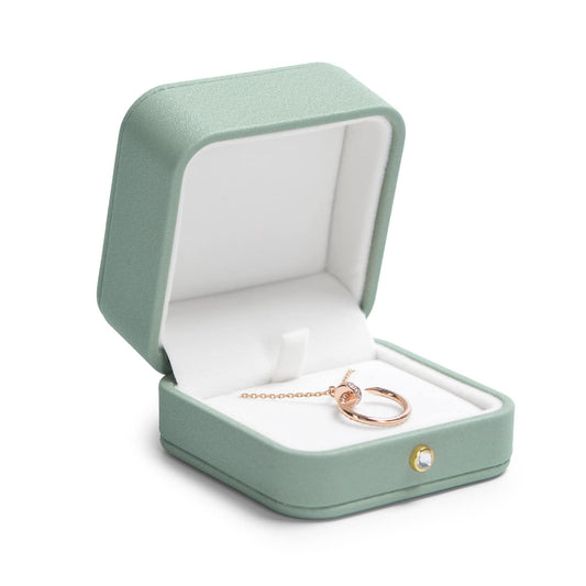 Woodten Premium Green Leather Necklace Pendant Box Velvet Interior Jewelry Gift Box for Pendant Necklace