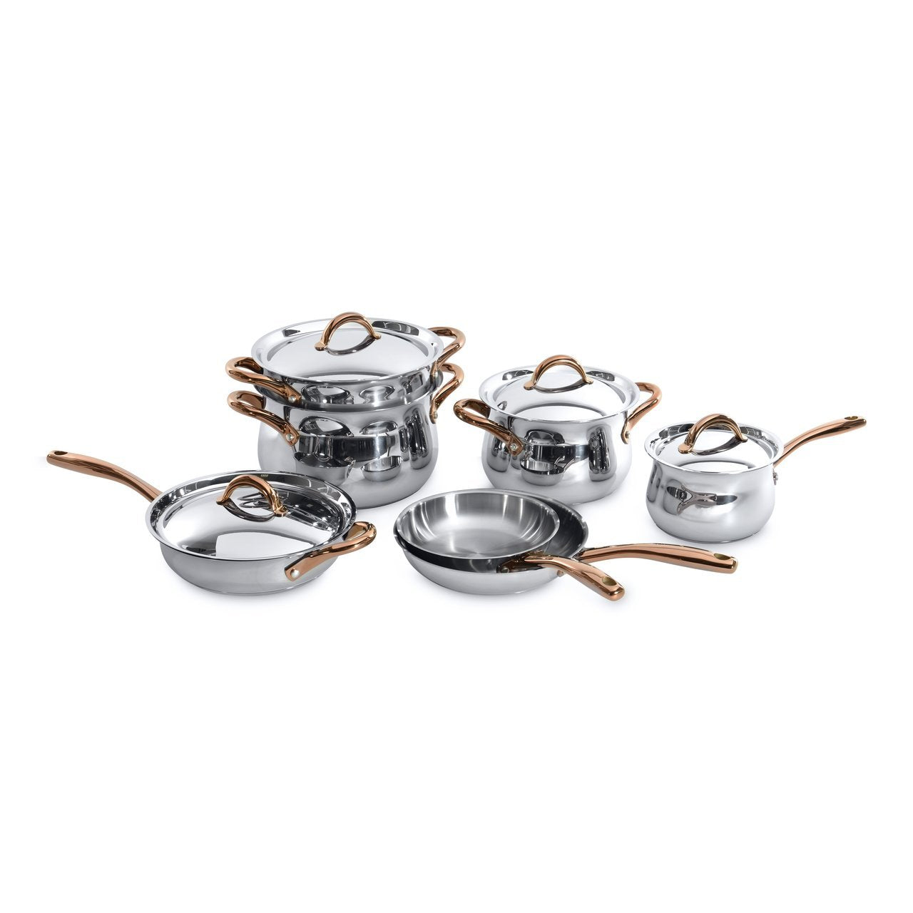 BergHOFF 11 Piece Ouro Cookware Set with Gold Handles, Silver/Rose, Large