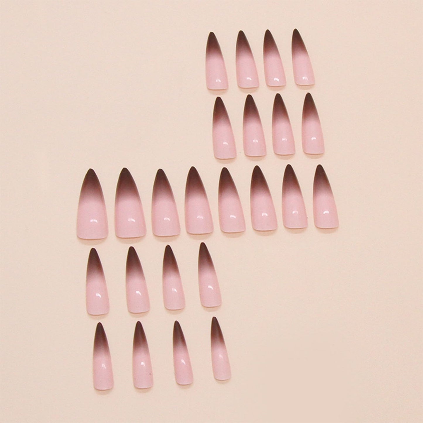 IMRAIN Stiletto Press on Nails Long Length Fake Nails Glossy Brown Gradient Gel Glue on Nails Full Cover Nude Fall Artificial False Nails for Women Girls 24Pcs