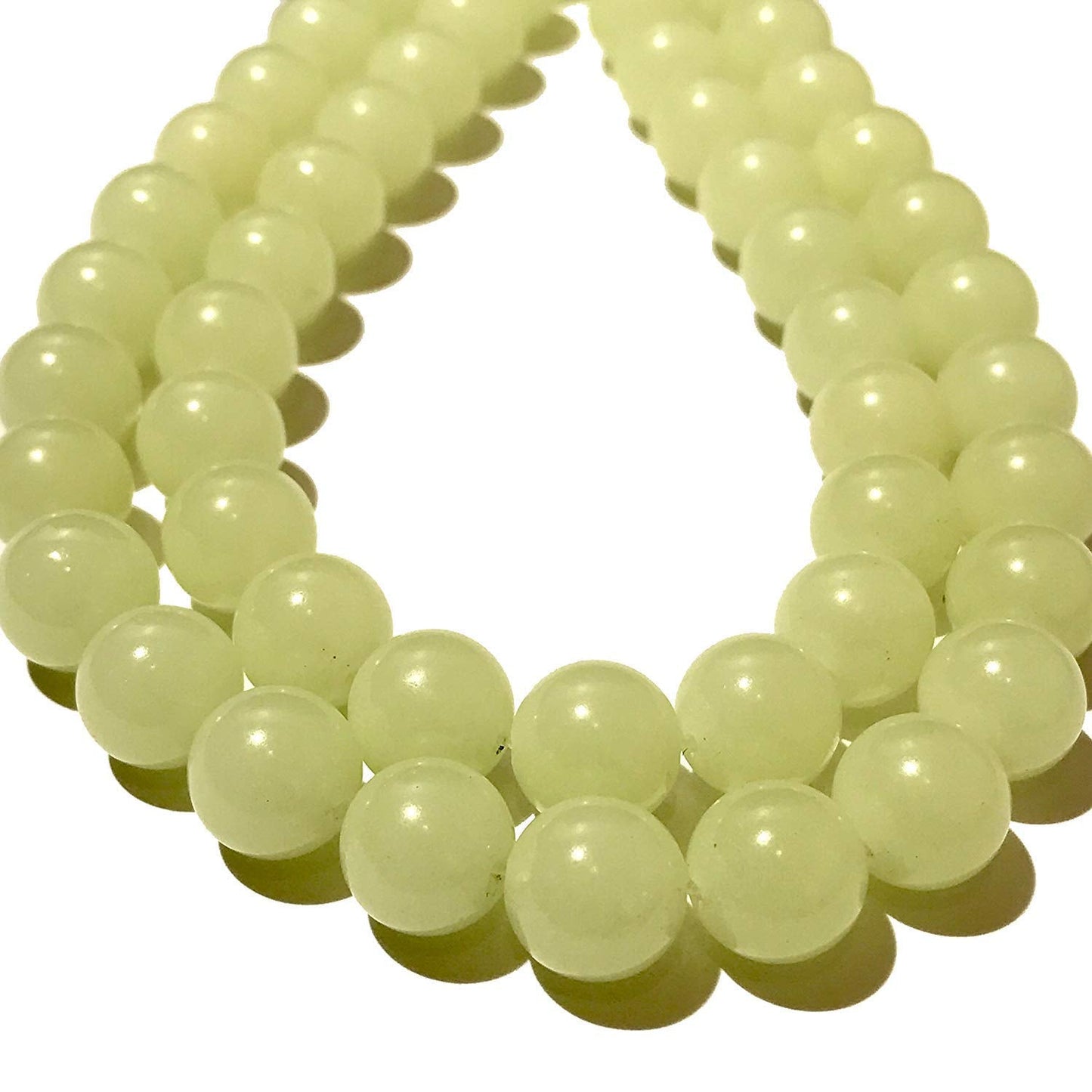 ABCGEMS Glow-in-Dark Mexican Olive-Green Aragonite Beads (AKA Cave Calcite- Extremely Rare) Healing Crystal Chakra Energy Stone Ideal for Bracelet Necklace Ring DIY Jewelry Making Smooth Round 10mm