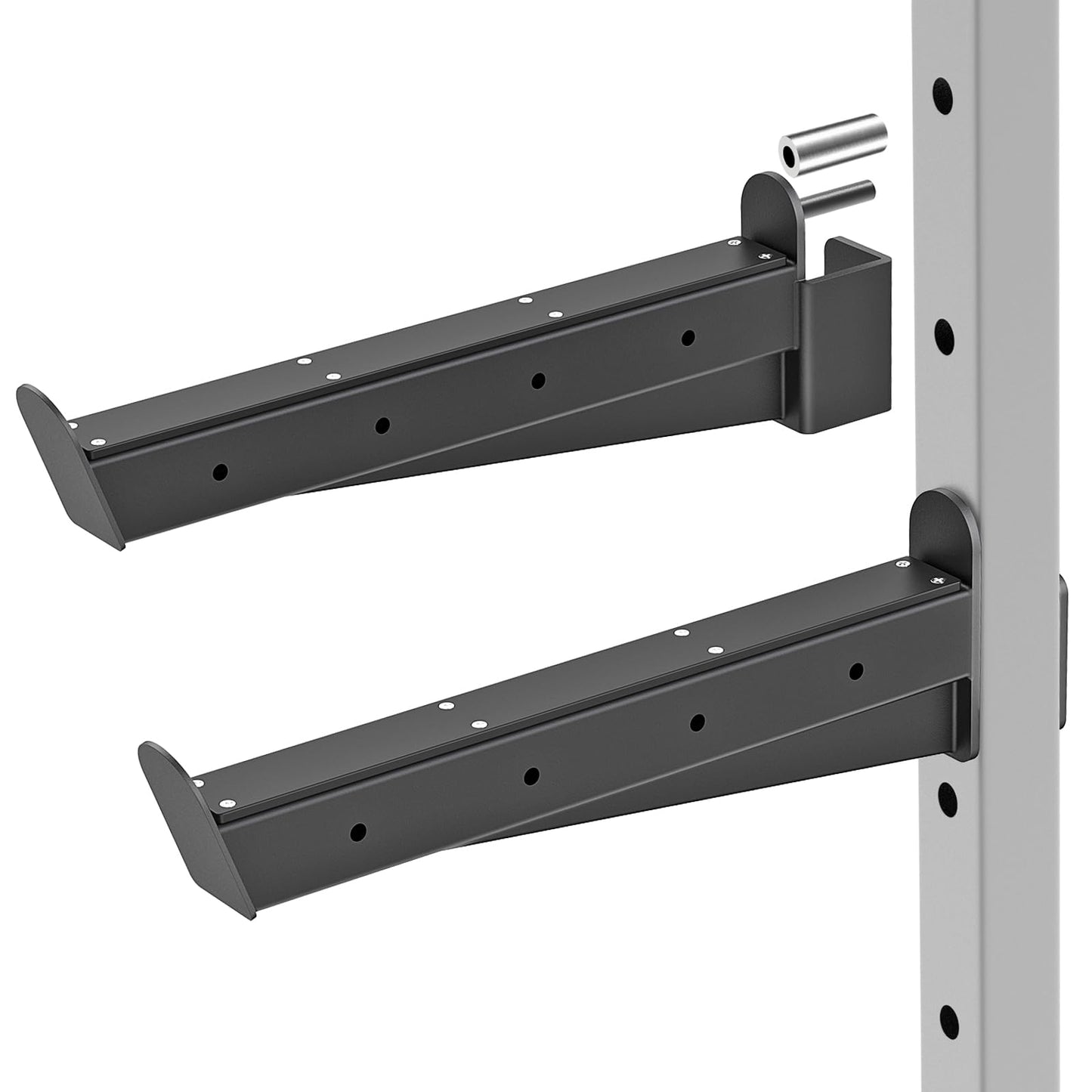 Kipika Safety Spotter Arms for 2" x 2"" Power Racks with 5/8"" or 1"" Holes - Heavy Duty Barbell Safety Catches with Rubber Pad - Adjustable and Easy to Install - Set of 2"