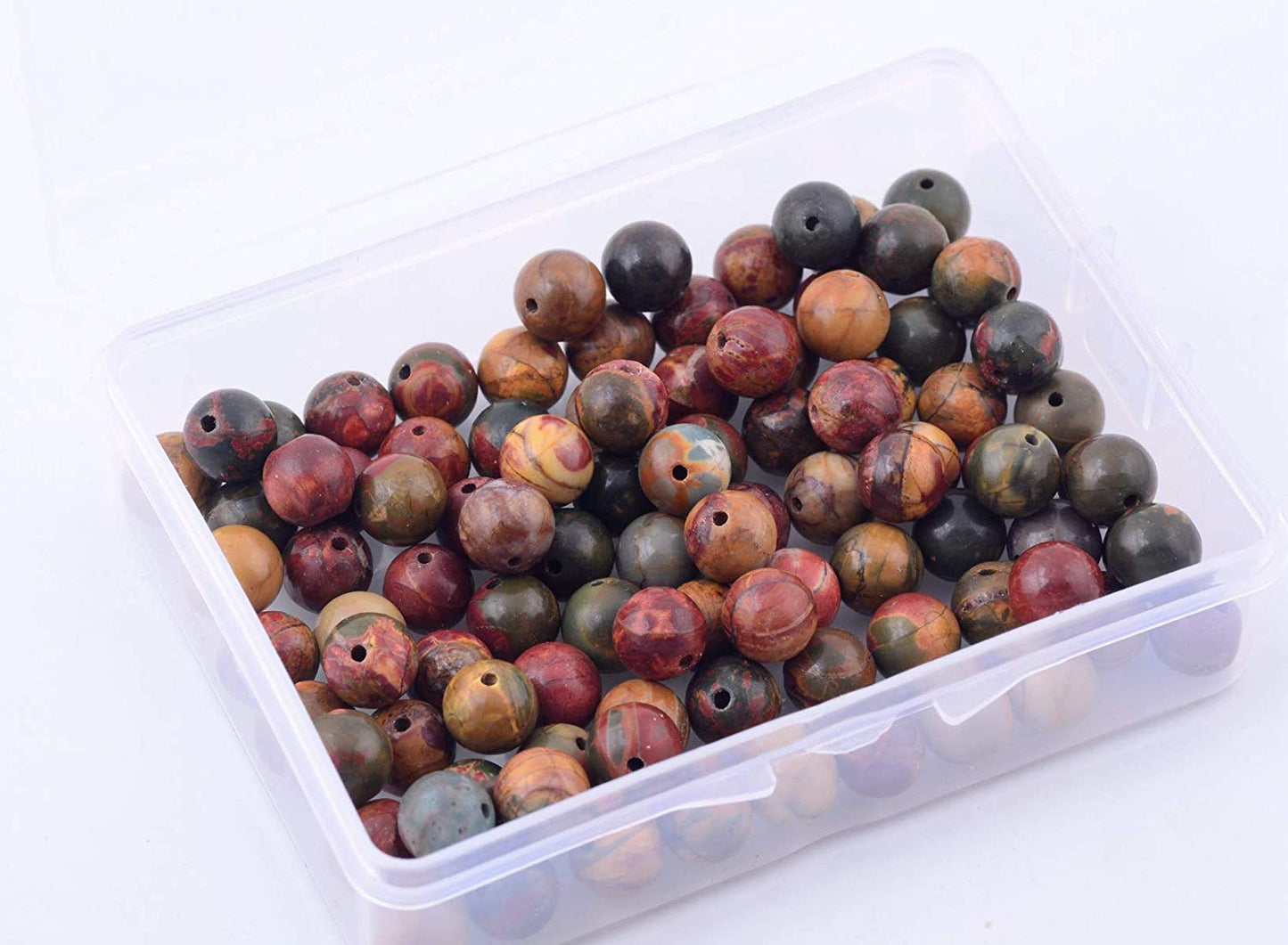 Natural Stone Beads 100pcs 10mm Picasso Jasper Round Genuine Real Stone Beading Loose Gemstone Hole 1mm DIY Charm Smooth Beads for Bracelet Necklace Earrings Jewelry Making (Picasso Jasper Red, 10mm)
