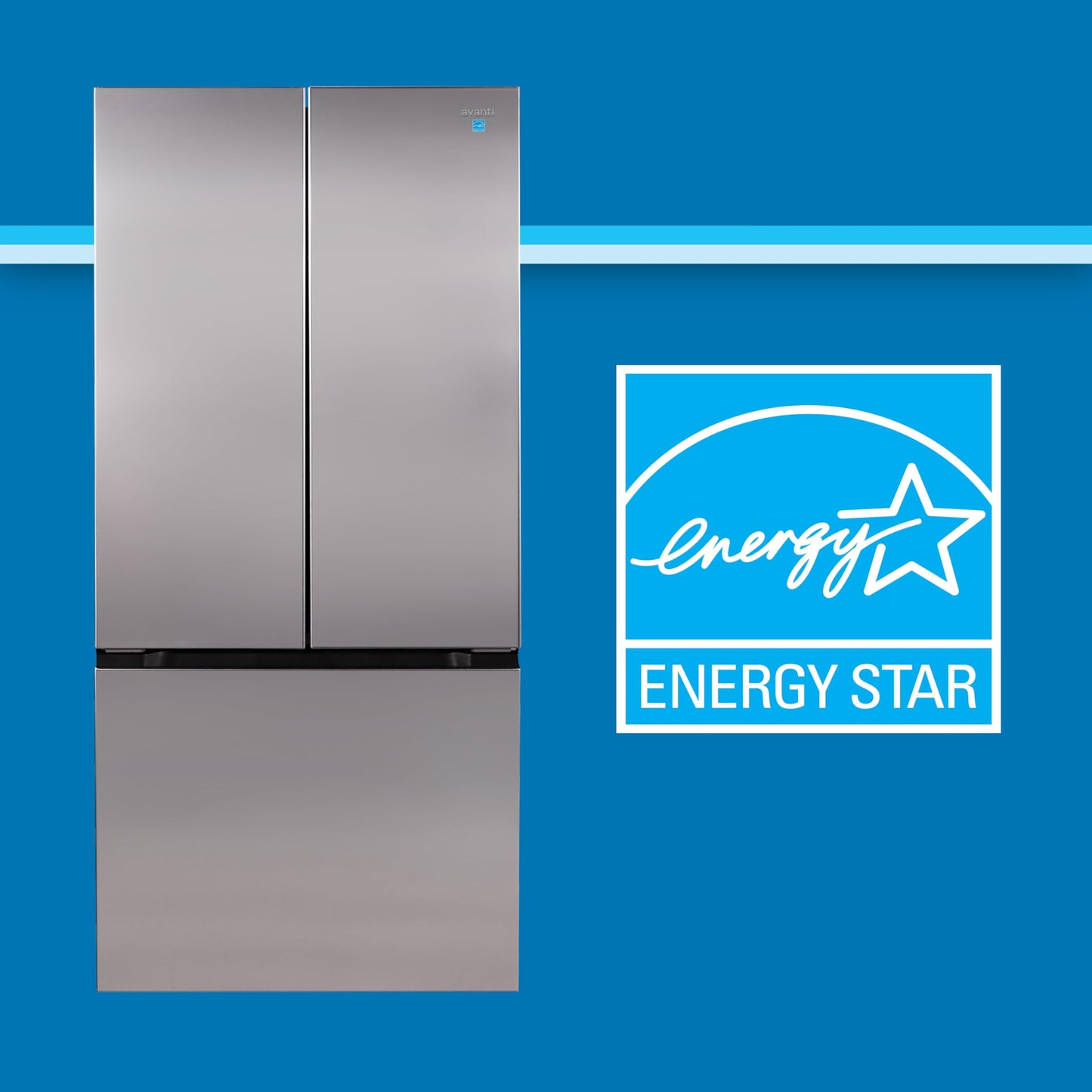 Avanti Refrigerator Freestanding French Door Design Fridge with 6.3 Cu.Ft. Freezer Capacity, Adjustable Electronic Control and Frost Free Defrost, 18.0 Cu.Ft., Stainless Steel