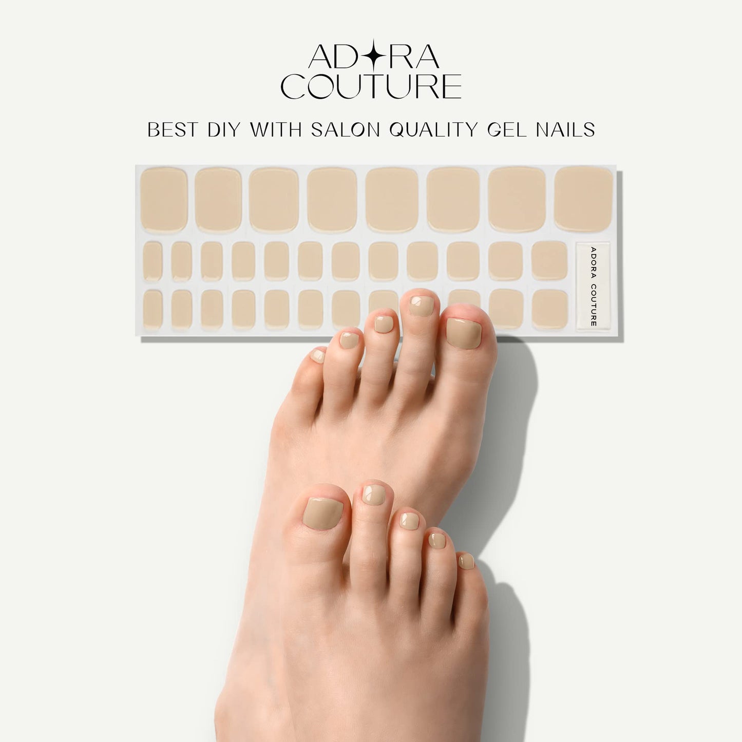 Semi Cured Gel Nail Strips - 32 pcs Gel Pedicure Stickers, Easy to Apply & Remove Toenail Stickers, Salon Quality at Home & Long Lasting - UV Nail Lamp Required - Light Brown P