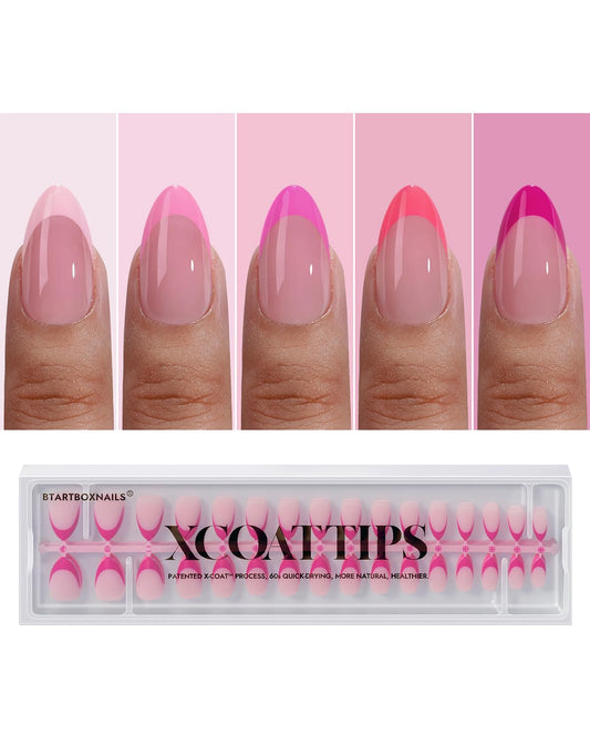 BTARTBOXNAILS Nail Tips Builder Gel Set Pink French Tip Press On Nails