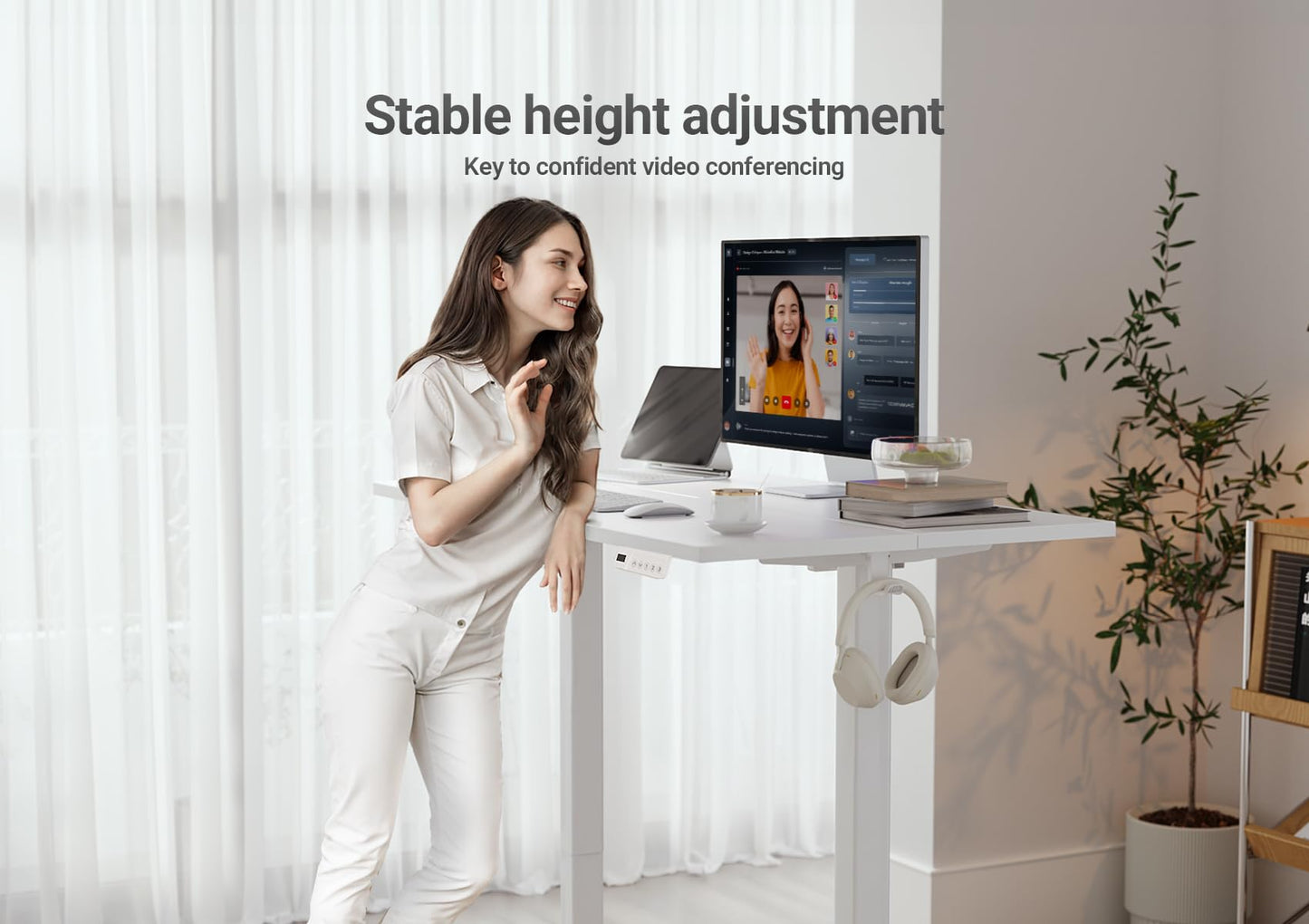 YDN Electric Standing Desk Adjustable Height, 40 x 24 Inches Stand up Desk with Cable Management, Home Office Desks with Splice Board & White Frame, White Top