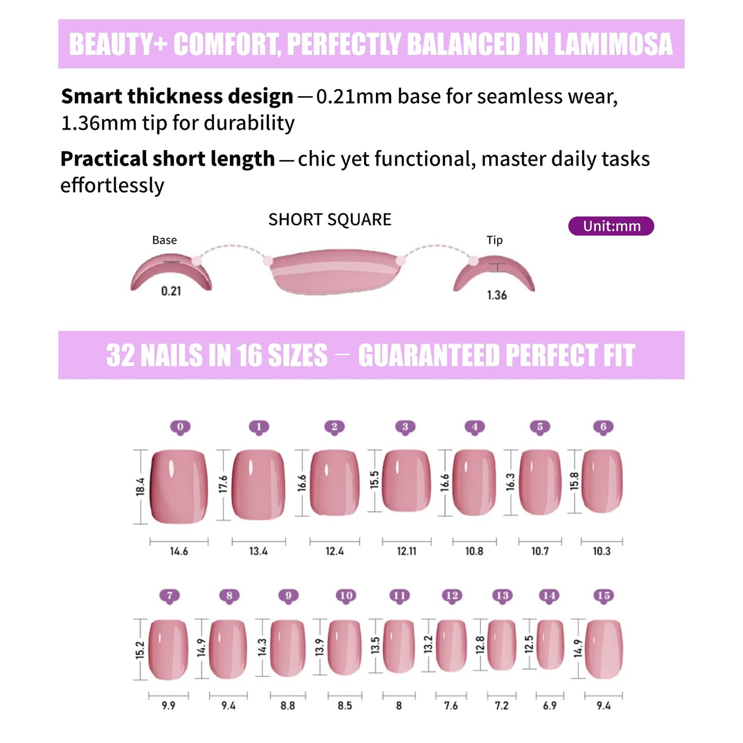 LAMIMOSA 32Pcs Chrome Nude Press On Nails Short Square - Soft Gel Fake Nails in 16 Sizes, Reusable Glue on Nails kit in Glazed Finish, CHAMPAGNE