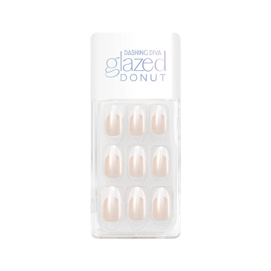 Dashing Diva Magic Press Nails - French Glaze | Medium, Almond Shaped Press On Nails | Long Lasting Stick On Gel Nails | Lasts Up to 7 Days | Contains 30 Stick On Nails, 1 Prep Pad, 1 File